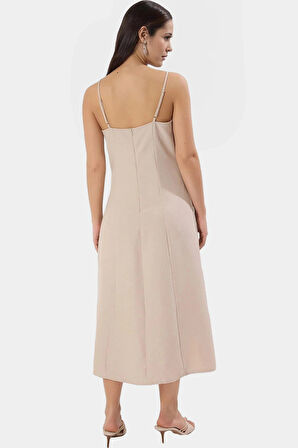 Yazlık Midi Gömlek Elbise Kare Yaka Aerobin Dokuma Polyester Modern Stil