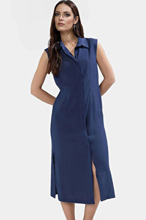 Midi Dokuma Gömlek Elbise 85% Modal 15% Polyester Günlük Stil Yüksek Kalite Mükemmel Uyum