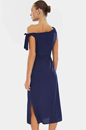 Kadın A Kesim Midi Elbise Yazlık Şık Dokuma Saten Konforlu Rahat Kullanım