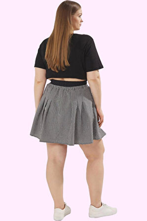 Kadın Ekose Desenli A Line Mini Şort Etek Lastikli Bel Yaz Aylarına Özel Dayanıklı Malzeme