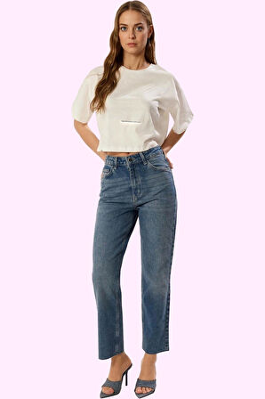 Kadın Yüksek Bel Straight Jean Pantolon Pamuk Denim Günlük Stil Yaz Aylarının Vazgeçilmezi