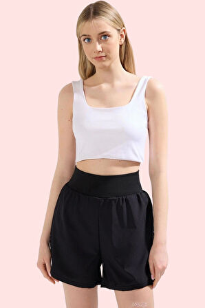 Kadın Spor Şort Reflektör Detaylı Kısa Boy Normal Bel Likra Günlük Kullanım Modern Tasarım