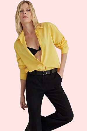 Kadın Regular Kalıp Uzun Kollu Gömlek Yaka Basic 65 Pamuk Günlük Kullanım Kaliteli Malzeme