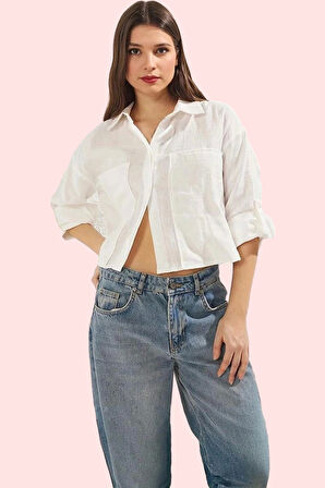 Kadın Crop Gömlek Pamuk Müslin Kumaş Günlük Kullanım İçin Hafta Sonu Yaz Aylarının Vazgeçilmezi