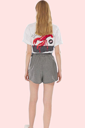 Kadın Şort Etek Gofre Dokuma Desenli Yüksek Bel Kısa Boy Günlük Kombinler Kaliteli Malzeme