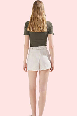 Kadın Keten Görünümlü Yüksek Bel Şort Rahat Günlük Yaz Modern Tasarım Stilin Buluştuğu Yer