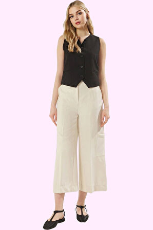 Kadın Yüksek Bel Geniş Paça Dokuma Pantolon Renk Wide Leg Kalıp Günlük Stil Modern Tasarım