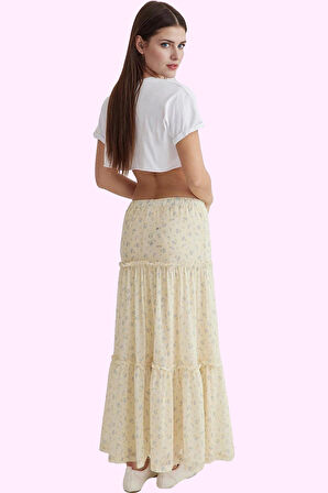 Kadın Maxi Etek Çiçekli Desen Astarlı Skater Kalıp Günlük Kombinler Yaz Aylarının Vazgeçilmezi