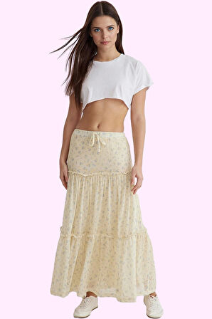 Kadın Maxi Etek Çiçekli Desen Astarlı Skater Kalıp Günlük Kombinler Yaz Aylarının Vazgeçilmezi