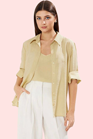 Kadın Oversize Geniş Kalıp Dokuma Gömlek Rengi Günlük Kullanım Hafta Sonu Kaliteli Malzeme