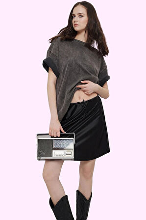 Kadın Mini A line Saten Etek Renk Normal Bel Astarsız Yazlık Günlük Kullanım Modern Tasarım