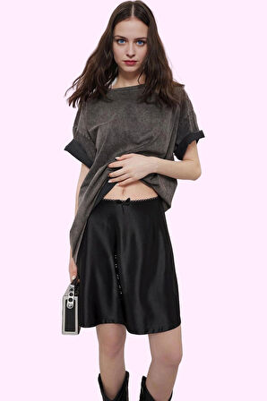 Kadın Mini A line Saten Etek Renk Normal Bel Astarsız Yazlık Günlük Kullanım Modern Tasarım