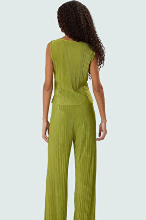 Şık Pilise Örme Pantolon Bluz Takım Yazlık Rahat Kombin Uzun Ömürlü Kullanım