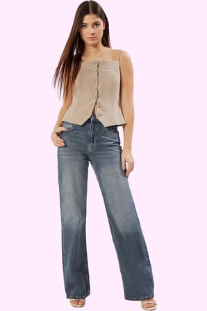 Kadın Yüksek Bel Geniş Paça Denim Pantolon Pamuk Günlük Stil Hafta Sonu Yaz Aylarının Vazgeçilmezi