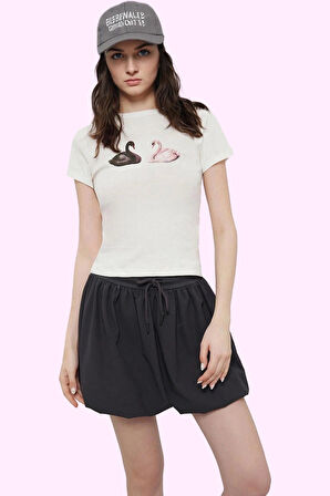 Kadın Balon Mini Örme Etek Paper Touch Kumaş Günlük Kullanım Hafta Sonu Yaz Aylarının Vazgeçilmezi