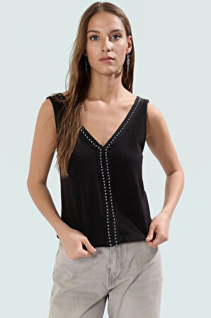 Kadın V Yaka Fitted Likralı Penye Bluz Günlük Kullanım Uzun Ömürlü Dayanıklı Malzeme