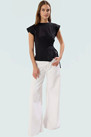 Yazlık Pamuklu Örme Bluz Rahat Kalıp Bisiklet Yaka Günlük Stil Zarifane Tasarım Trend