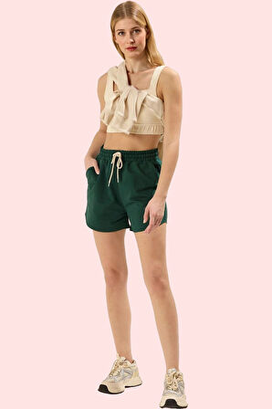 Kadın Straight Düz Desen Kısa Şort Lastikli Beli Rahat Günlük Hafta Sonu Dayanıklı Malzeme