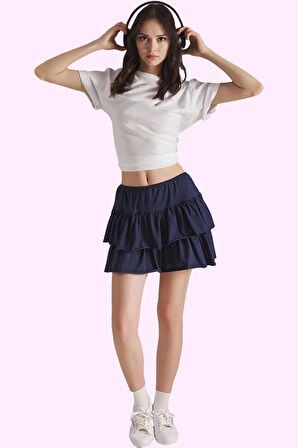 Kadın Mini Etek Fırfırlı Skater Kalıp Örme Kumaş Yaz Aylarının Vazgeçilmezi Günlük Kullanım