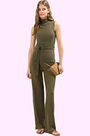 Kadın Geniş Paça Uzun Boy Örme Pantolon Yüksek Bel Düz Desen Günlük Stil Dayanıklı Malzeme