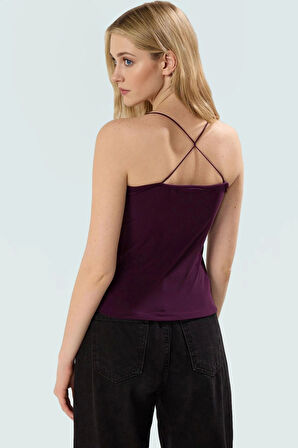 Fitted Vücuda Oturan Kolsuz Bluz Esnek Örme Havuz Yaka Günlük Modern Stil Rahat Kullanım