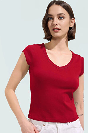 Yazlık V Yaka Fitted Ribana Pamuklu Bluz Özenle Seçilmiş Zarifane Tasarım Yüksek Kalite