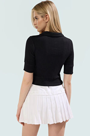 Çizgili Polo Yaka Crop Fitted Bluz Rejenere Kaşkorse Yazlık Premium Kalite