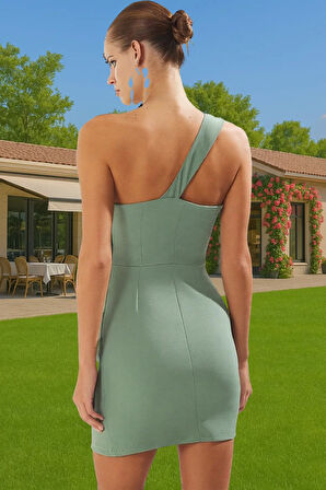 Tek Omuz Mini Elbise Dokuma Finike Kumaş Şık Gece Elbisesi Rahat Ve Şık Günlük Kullanım İçin