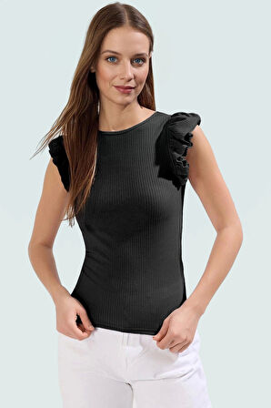 Fitted Kısa Kollu Örme Bluz Bisiklet Yaka Günlük Zarifane Tasarım Dayanıklı Malzeme