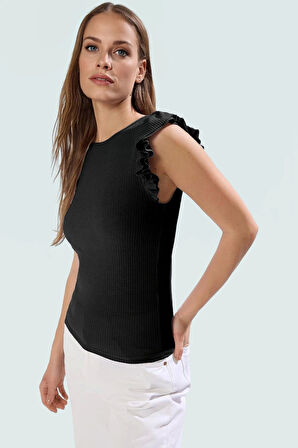 Fitted Kısa Kollu Örme Bluz Bisiklet Yaka Günlük Zarifane Tasarım Dayanıklı Malzeme