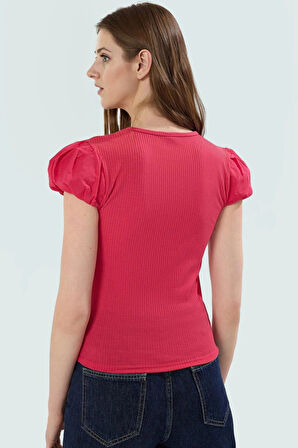 Örme Bluz Fitted Kalıp Bisiklet Yaka Kısa Kol Günlük Stil Özenle Seçilmiş Modern