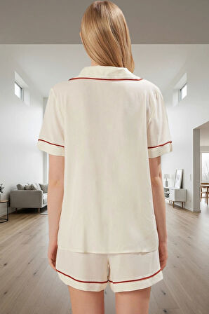 Kadın Viskoz Şortlu Pijama Takımı Renk Regular Kalıp Yazlık Kaliteli İşçilik Konforlu Kesim