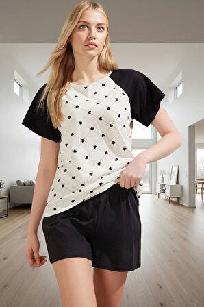 Kadın %100 Pamuklu Kısa Kollu Pijama Takımı Regular Kalıp Yazlık Konforlu Kesim Dayanıklı Malzeme