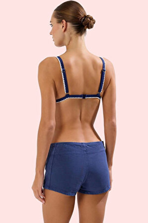 Kadın Kısa Boy Denim Şort Düz Desen Bağcıklı Flamlı Pamuk Yazlık Plaj Yaz Aylarının Vazgeçilmezi