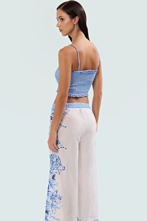 Yazlık Çiçek Desenli Pamuklu Bluz Pantolon Takım Plaj Modası Modern Stil Özenle Seçilmiş