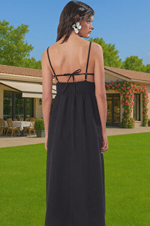 Kadın Midi Boy A Line Poplin Plaj Elbisesi Dantel Detaylı Yazlık Şık Görünüm Zarifane Tasarım