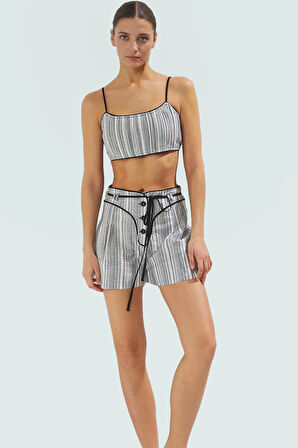 Şık Çizgili Yazlık Pamuklu Bluz Şort Takım Plaj ve Günlük Kullanım Konforlu Kesim