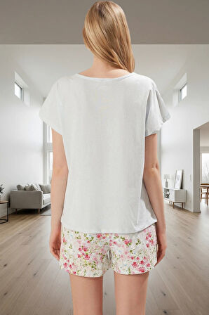 Kadın Pamuklu Çiçekli Pijama Takımı Rahat Yazlık Homewear Seçkin Malzeme Premium Kalite