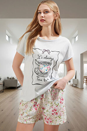 Kadın Pamuklu Çiçekli Pijama Takımı Rahat Yazlık Homewear Seçkin Malzeme Premium Kalite
