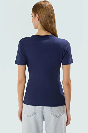 Kadın Bisiklet Yaka Kısa Kollu Pamuklu Bluz Rahat Yazlık Özel Tasarım Zarifane