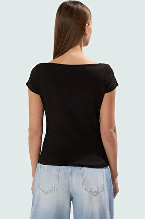 Kadın Kayık Yaka Fitted Pamuklu Bluz Yazlık Günlük Dayanıklı Malzeme Kullanım İçin