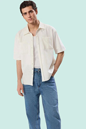 Erkek Boxy Fit Örme Kısa Kollu Yazlık Gömlek Dokulu Desen Günlük Stil Yaz Aylarının Vazgeçilmezi