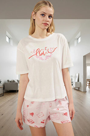 Kadın Pijama Takımı Sevgililer Günü Baskılı Pamuklu Rahat Ev Giyim Profesyonel Görünüm Mükemmel Uyum