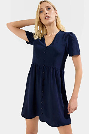 A line Kısa Kollu Mini Elbise  Polyester Yazlık Günlük Konforlu Kesim Modern Stil