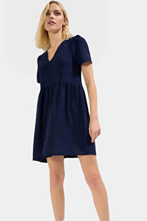 A line Kısa Kollu Mini Elbise  Polyester Yazlık Günlük Konforlu Kesim Modern Stil