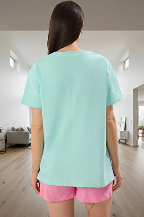 Kadın Yazlık Pamuklu Kısa Kollu Bisiklet Yaka Pijama Takımı Özel Tasarım Günlük Kullanım İçin