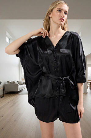 Kadın Saten Pijama Takımı Şortlu Düğmeli Rahat Özel Tasarım Dayanıklı Malzeme Mükemmel Uyum