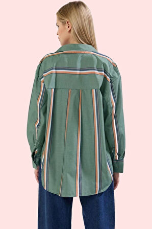 Kadın Oversize Çizgili Pamuklu Gömlek Renk Günlük Kullanım İçin Rahat Yaz Aylarının Vazgeçilmezi