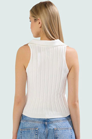 Triko Fitted Crop Bluz Polo Yaka Kolsuz Yazlık Rahat Mükemmel Uyum Dayanıklı Malzeme