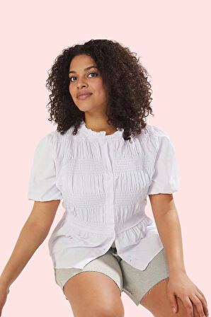 Kadın Kısa Kol Balon Gömlek Hakim Yaka Finike Dokuma Günlük Hafta Sonu Yaz Aylarının Vazgeçilmezi